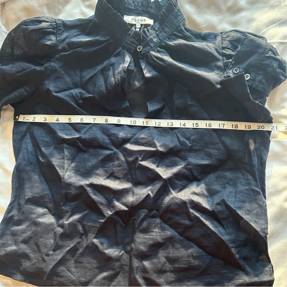 Frame Navy Ruffled Sheer Blouse - Picture 6 of 10